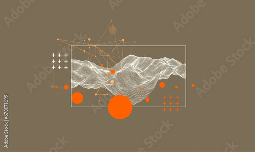 Modern science or technology elements in square. Trendy abstract background. Surface illustration. Hand drawn vector art.
