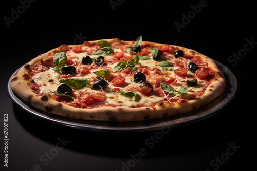 Neapolitan pizza on black background, aesthetic look