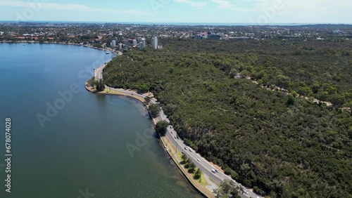 Wallpaper Mural Aerial view of Mount Bay Road parallel to Swan River, Inner city parks and rich cultural heritage site Kings Park overlooking Perth Water, Perth, Western Australia Torontodigital.ca