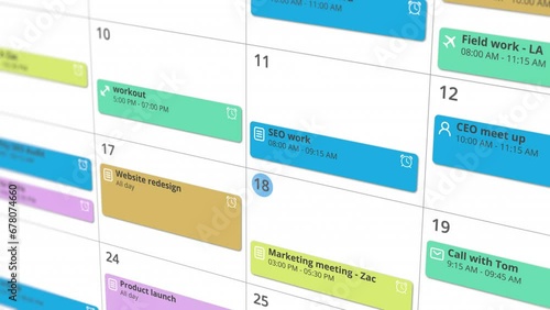 colorful calendar app interface showcasing appointments and scheduled events (3d render) photo