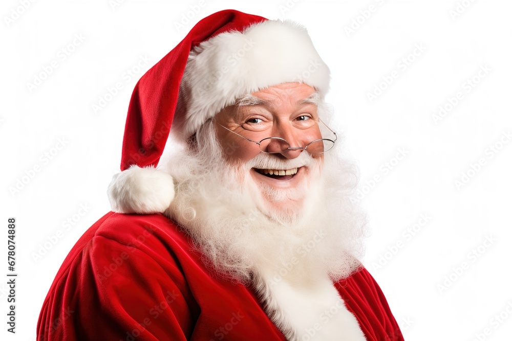 Santa Claus happy old man with white beard and mustache. He wears red suit with white fur and black belt. Santa Claus happy old man with white beard and mustache. He wears red suit with white fur and black belt.