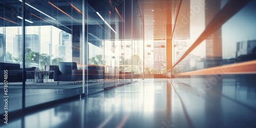 Blurry Office Lobby With Glass Walls, Representing Professionalism Minimalistic Style