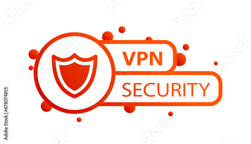 VPN security sign. Flat, red, shield icon, VPN security. Vector icon