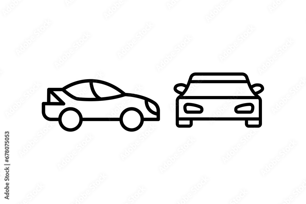 Set of various cars front and side view outline icon.