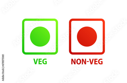 Veg Non-Veg icons. Flat, color, Veg button, Non-Veg button. Vector icons