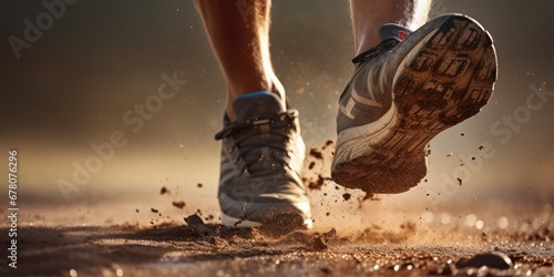 Closeup Of Running Mans Legs. Сoncept Macro Photography, Athletic Movements, Action Shots, Dynamic Sports, Fitness Focus