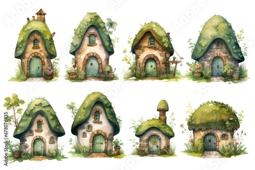 Cute Fairy Houses In Watercolor Elven Village