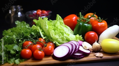 Fresh vegetables on a wooden board. Selective focus. Food background.