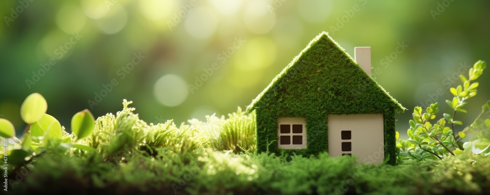 Ecofriendly Paper House On Moss In Garden