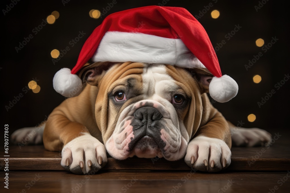Festive Xl Bully Dog Donning Santa Hat