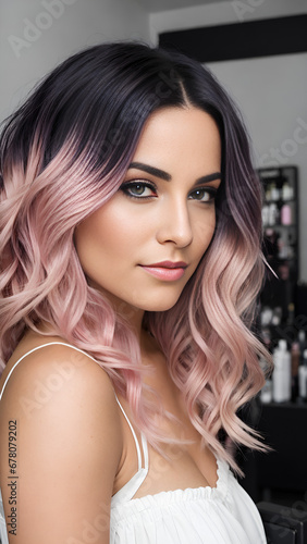 Brunette woman with pink dye