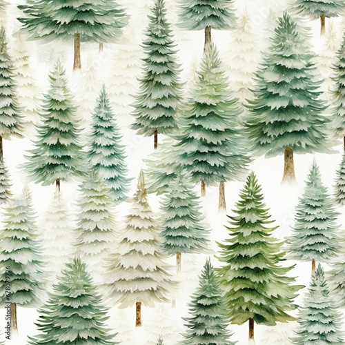 Watercolor Winter Trees Pattern. Elegant Seasonal Background for Holiday Decor and Christmas Cards. Generative AI
