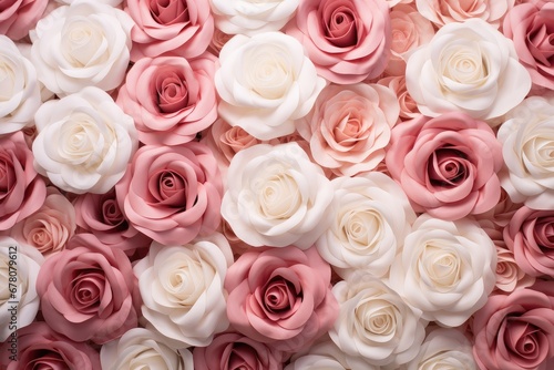 White and pink roses  forming a beautiful backdrop. Generative AI