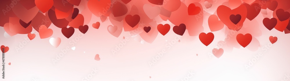 Beautiful horizontal lovely backdrop. Many red hearts. Generative AI
