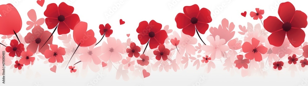 Beautiful backdrop with red flowers on white background. Generative AI