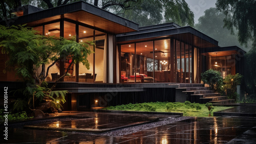 Modern house in rainy season