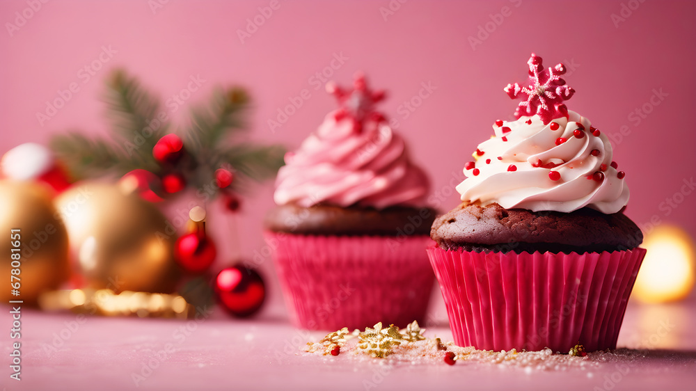 Delicious cupcake on christmas background. Generative Ai Delicious cupcake on christmas background. Generative Ai