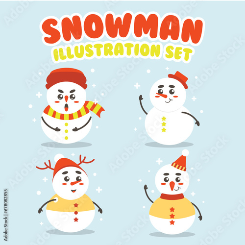 snowman illustration set with 4 pose and expretion photo