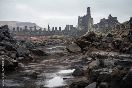 Iceland  the ruins of the city of Grindavik after a volcanic eruption