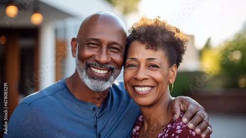 Portrait of loving mature Black couple smiling