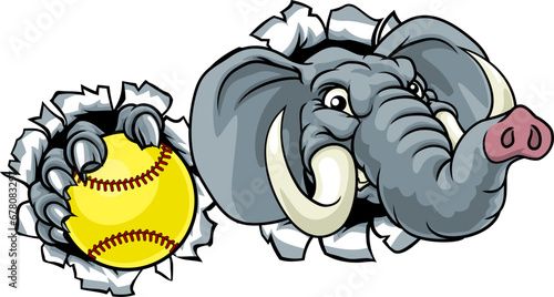 An elephant animal softball sports team cartoon mascot