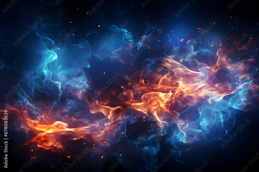 Black, blue and orange flame. Artistic design of flames that represents heat, power, hell, passion and danger. Pattern to make wallpaper along walls of houses, building. Background Abstract Texture. Black, blue and orange flame. Artistic design of flames that represents heat, power, hell, passion and danger. Pattern to make wallpaper along walls of houses, building. Background Abstract Texture.