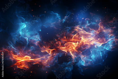 Black  blue and orange flame. Artistic design of flames that represents heat  power  hell  passion and danger. Pattern to make wallpaper along walls of houses  building.  Background Abstract Texture.