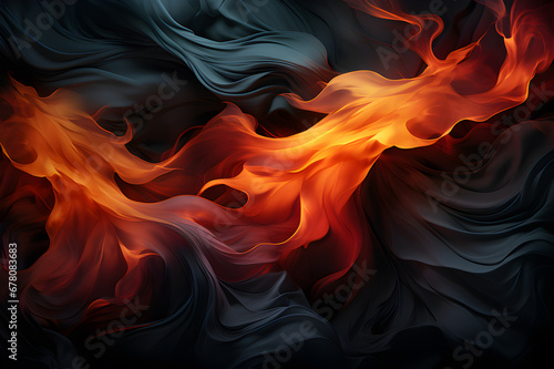 Black and orange flame. Background Abstract Texture. Artistic design of flames that represents heat, power, hell, passion and danger. Pattern used to make wallpaper along walls of houses, building.