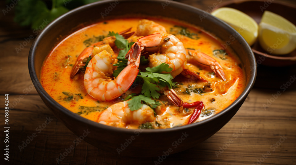 Tom Yum Gong Thai spicy soup with shrimps