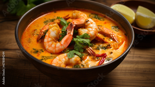 Tom Yum Gong Thai spicy soup with shrimps