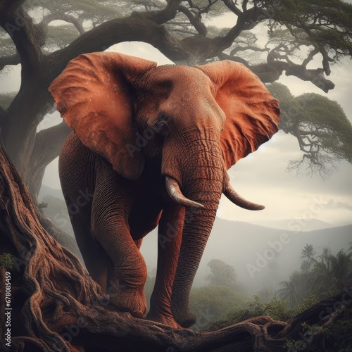 elephant in the wild with tree animal background photo