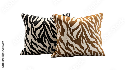 Zebra and Tiger Print Pillows Isolated on Transparent or White Background, PNG