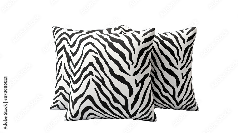 Zebra and Tiger Print Pillows Isolated on Transparent or White Background, PNG