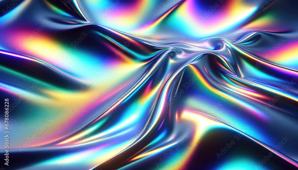 Vibrant Holographic Surface. An imaginative display of colorful, reflective folds resembling a fine mesh Vibrant Holographic Surface. An imaginative display of colorful, reflective folds resembling a fine mesh