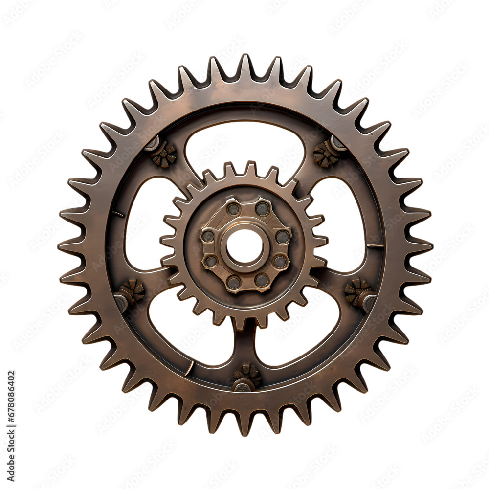 Metal gears on transparent background, white background, isolated, material Metal gears on transparent background, white background, isolated, material