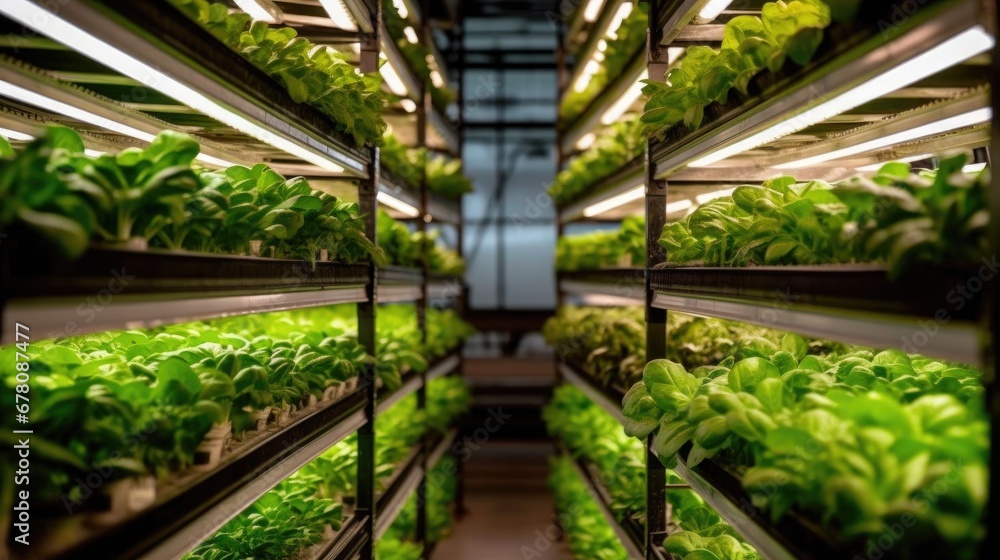 Organic hydroponic vegetable garden inside a warehouse. Salad vegetables. Soilless culture of vegetables. Plant factory. Lettuce farm growing in greenhouse. Generative AI Organic hydroponic vegetable garden inside a warehouse. Salad vegetables. Soilless culture of vegetables. Plant factory. Lettuce farm growing in greenhouse. Generative AI