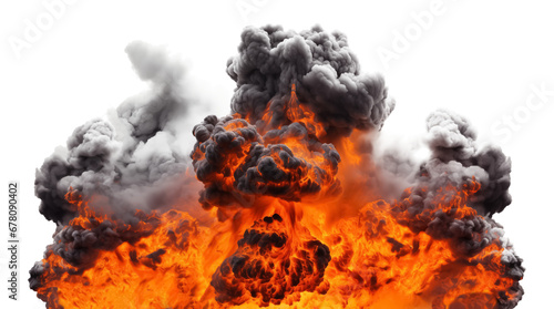 Large fireball with black smoke. fiery explosion with smoke isolated on transparent background, png. 
 photo