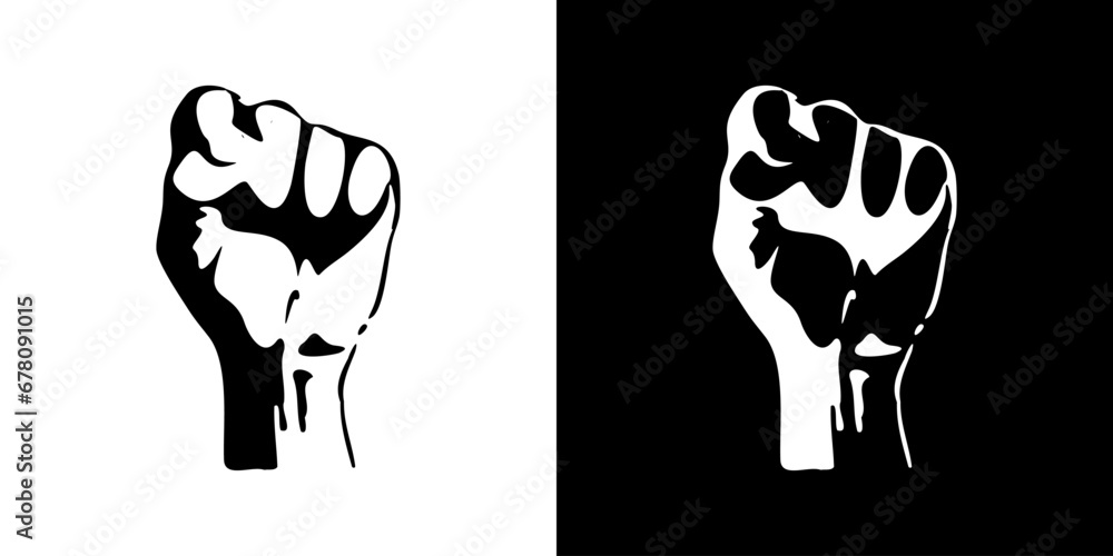 hand freedom illustration Black hand raised in a clenched fist. Freedom sign and protest symbol - civil rights movement, black lives matter icon. - obrazy, fototapety, plakaty 
