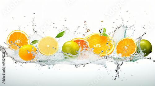 Tropical fresh citrus fruits and splashing water