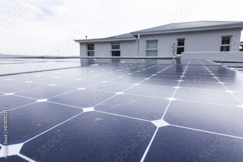 Close up of photovoltaic panels on roof photo