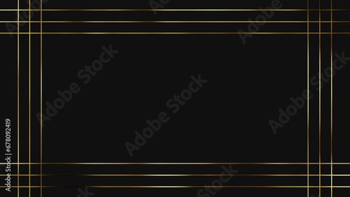 Minimal elegant rectangle frame in golden lines on dark background, abstract luxurious motion design with copy space photo
