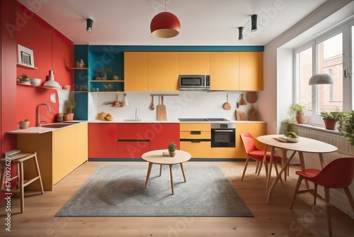 Playful interior design of studio apartment  modern living room and kitchen 