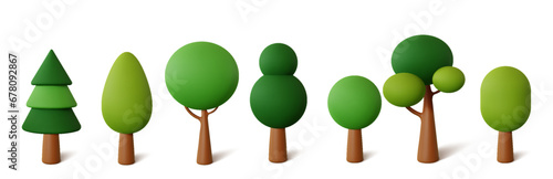 Set abstract Trees isolated on a white background. 3d rendering vector illustration