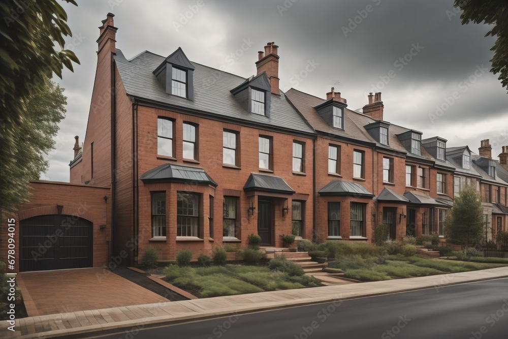  Brick row private houses. Residential architecture exterior