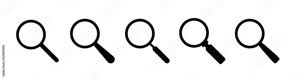 Search icon. Magnifying glass vector sign isolated on white background. Vector magnifier or loupe sign. Search icon. Magnifying glass vector sign isolated on white background. Vector magnifier or loupe sign.