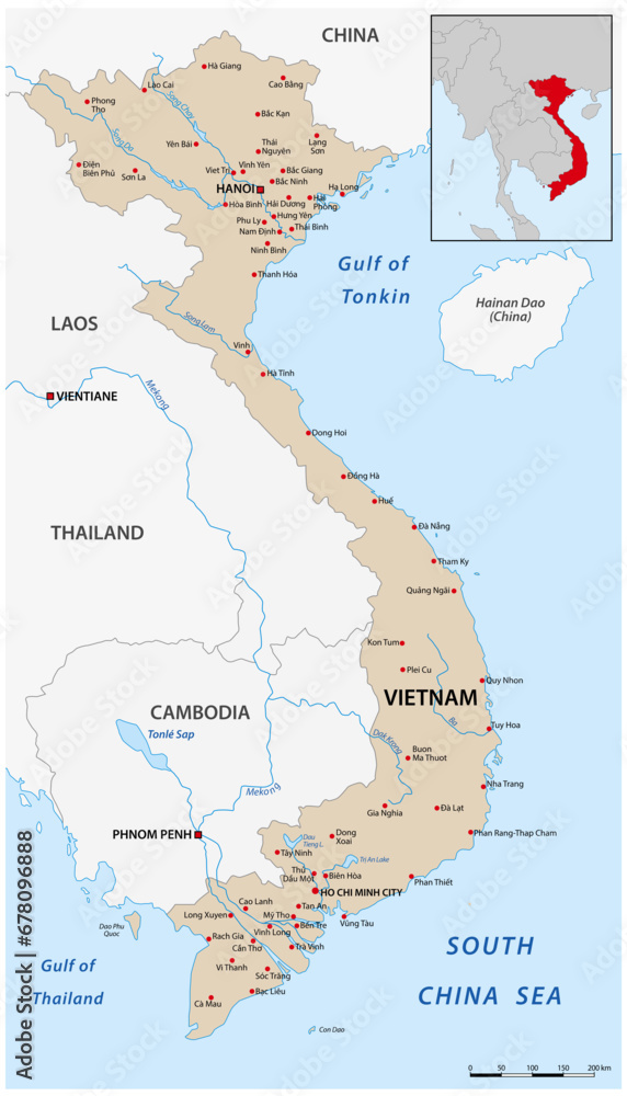 Vector map of the Asian country of Vietnam