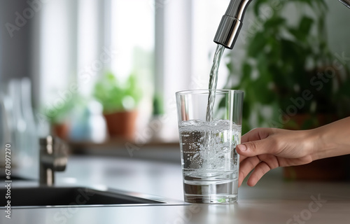 pouring water into glass