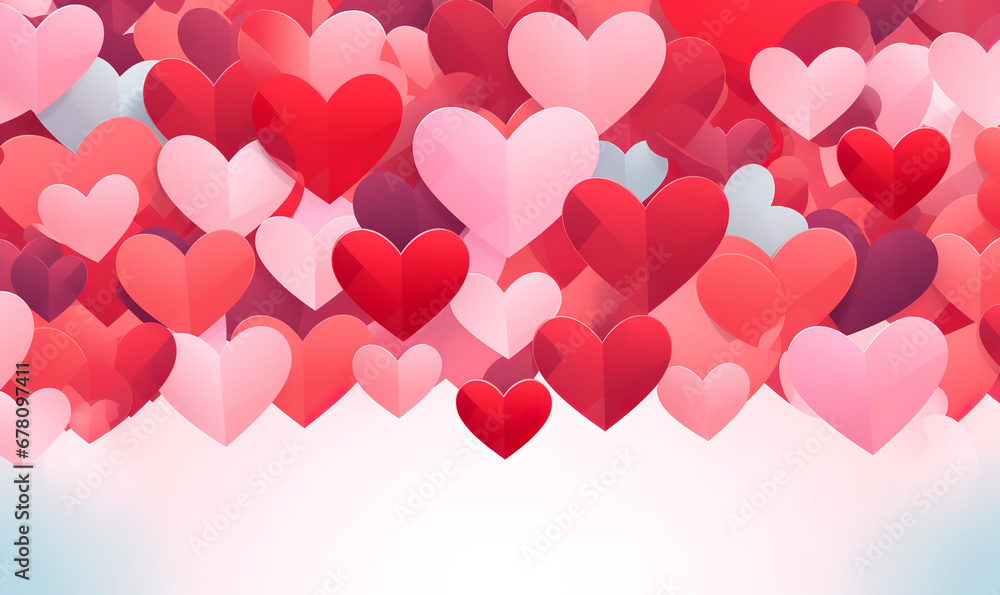 Romantic Heart Banner for Valentines Day, Flat Background with Copy Space, Vector Style