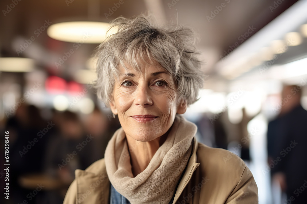 Medium shot portrait photography of a woman in her 50s in a random scene Medium shot portrait photography of a woman in her 50s in a random scene