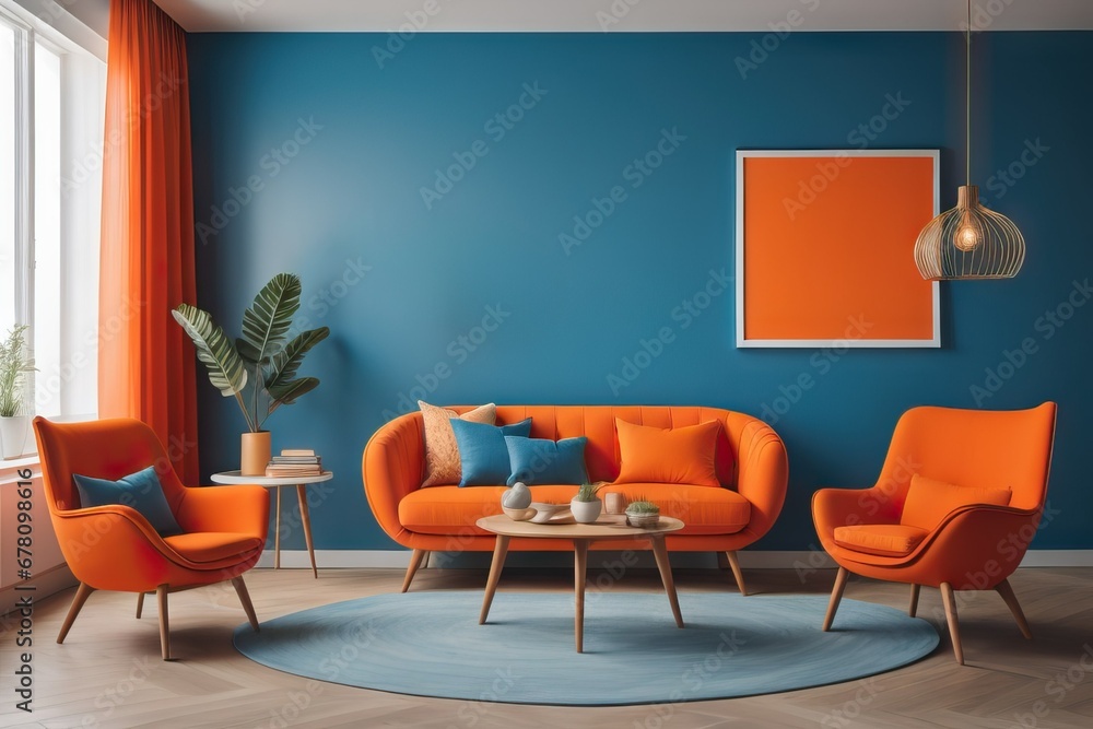 Suprematism style interior design of modern living room with abstract geometric colorful shapes Suprematism style interior design of modern living room with abstract geometric colorful shapes